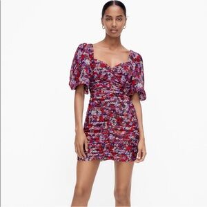 NWT Zara Ditzy Floral Ruched Mini Dress S